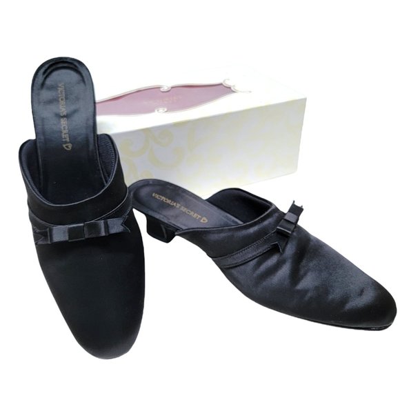 VICTORIA'S SECRET Black Satin Boudoir Slippers New w/ Box Size Medium - Picture 6 of 16